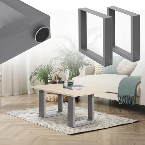 ECD Germany 2er Set Tischbeine 30x43 cm, Grau, Stahl pulverbeschichtet, Industriedesign, Vierkantprofil, Metall Tischkufen, Tischuntergestell Tischgestell Möbelfüße Bankkufen Bankgestell Bankbeine