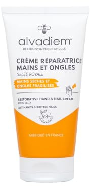 Alvadiem | Crème Réparatrice Mains et Ongles à la Gelée Royale Bio | Nourrit, Répare, Assouplit Peaux Très Sèches | Beurre de Karité, Miel d'Acacia Bio | Fabriquée en France, 98% Naturel | 50 ml
