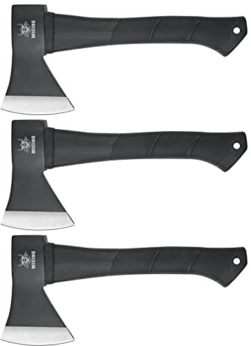 WICING Throwing Axes and Tomahawks, 11.2 - inch Camping Hatchet Carbon Steel & Fiberglass Handle, with Anti-Slip & Shock Reduction for Axe Throwing, Camping, Kindling (3 Pack)