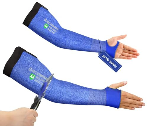Schwer Manguito de brazo resistente a cortes de alta gama de para piel fina y abrasiones Manguito de brazo resistente a cortes para protección de antebrazos en jardín, reparaciones y cocina（1par,azul)