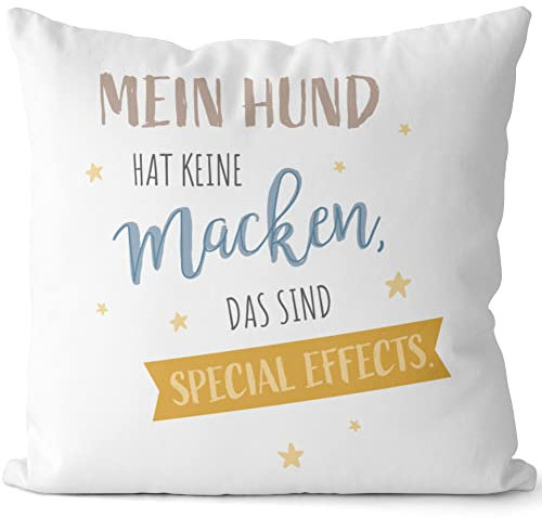 JUNIWORDS Kissen, Mein Hund hat Keine Macken das sind Special Effects, Weiß-Schwarz, 2-farbig (1008638)