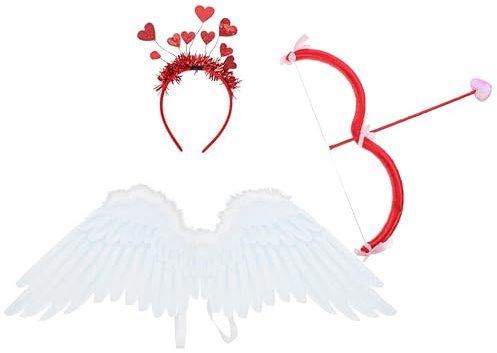 Juego de disfraz de Cupido con y flecha de alas de ángel con corazón para la cabeza de cupido para el día de San Valentín, disfraz de Halloween para hombres, mujeres y niños