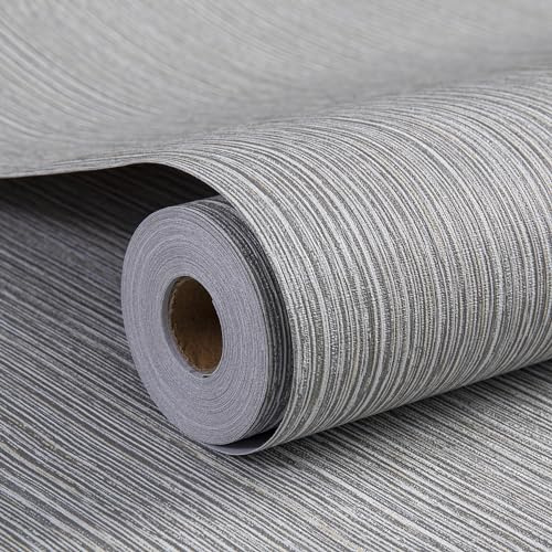 Haimin Grasscloth Wallpaper Textured 24in X 393in Fabric Contact Paper Brown Wall Paper Textured Linen Wallpaper Peel and Stick Self-Adhesive Thick Vinyl Embossed Film Wallpaper (Gray Brown)