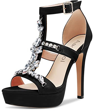 Aachcol Femmes Plate-forme Aiguille Haut High Talon Heel Romaines Sandales Lanières Cheville Slingback Rond Ouvert Bout Dress Chaussures Bureau Party Mariage Satin 12 CM