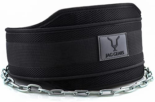 JAG GEARS Dip Gürtel mit Kette 36” Heavy Duty Stahlkette + 2 Karabiner, Neopren Fitness Gewichthebergürtel, Dip Belt für Bodybuilding, Krafttraining, Gewichtheben und Klimmzüge, Gewicht Gürtel
