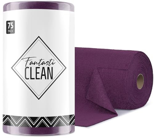 Fantasticlean Mikrofaser Reinigungstücher, 75 Stück pro Rolle Abreißbare Putztücher, Wiederverwendbare Fusselfreie Lappen für Auto, Küche und Haus, 30x30cm-Dunkelviolett