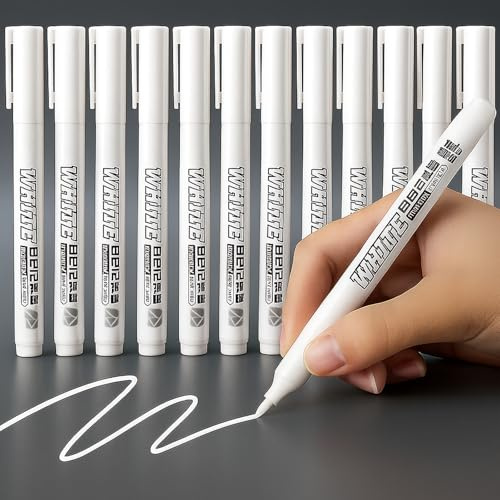 RiyaNed 12 White Acrylic Pens,Permanent Marker 2.0mm Quick-drying