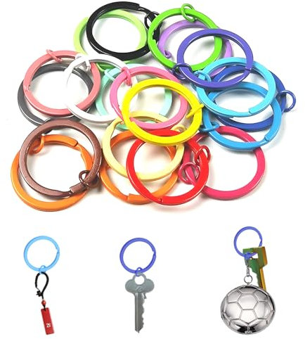 20 Stück Bunte Flache Schlüsselringe, Metallische Schlüsselanhänger Ringe, Runde Split Biegeringe für Schlüssel, Halsketten, Armbänder, Ohrringe und DIY Kunst, 30mm