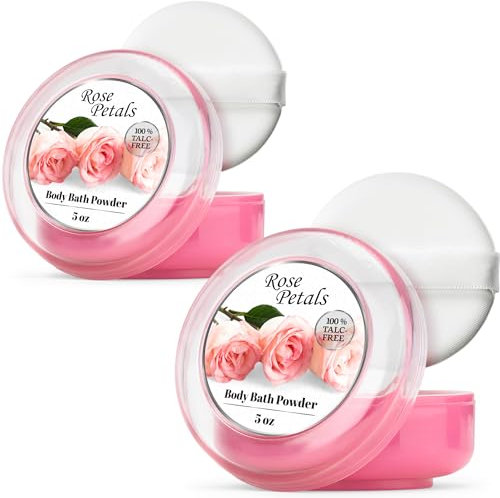 R-NEU Lot de 2 poudres corporelles pour femme avec bouffée, 100% sans talc, élégante poussière parfumée aux pétales de rose, après le bain pour peau douce, taille XL (283,5 g)