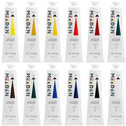 MEEDEN Artist oljemålning set – 12 färger x 170 ml rör – konsttillbehör för canvasmålning