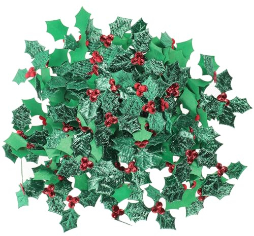 MAGICLULU 100Pcs Artificial Holly Berry and Leaves Mini Christmas Red Holly Berries for Crafts Applique Xmas Garland Wreath Present Box Wrapping Decor 5CM