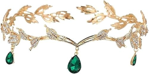 ZYEKIU Diadema, Tiara Sposa Strass Verdi, Coroncina Regolabile, Tiara Elfica Retrò, Elfo Rinascimento, per Cosplay, Matrimonio, Festa, Festival Rinascimentale, Natale, Compleanno