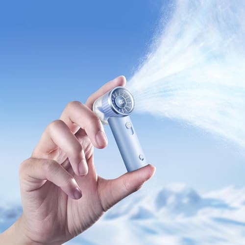 RANVOO 2025 Mini & Powerful Turbo 100 Speeds Cooling Handheld Fan Rechargeable LED Display for Outdoor Travel Portable Hand Fan, Gifts for Women & Men, Stylish, Mini- Blue