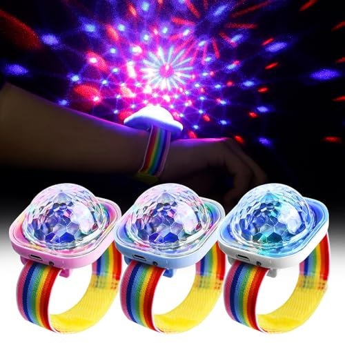 BORDEAG Boule Disco Bracelet, 3 Pièces Lampe LED Contrôlée Par La Musique, Lumière Disco Ball Rechargeable USB, Lumière De Fête Pour Anniversaire, DJ Club