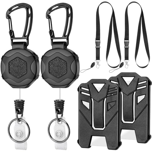 2 Pack Heavy Duty Retractable Keychain, with 31.5 Steel Cord, 2 PCS ID Badge Holder and 2 PCS Detachable Lanyard Strap for Name Card