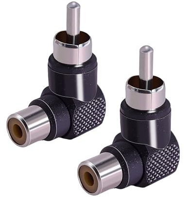 CNARIO 2pcs RCA Male to Female Right Angle Coupler RCA 90degree Elbow Adapter for Extension AV/TV Audio Video Cable S/PDIF, Subwoofer, Phono, Composite, Component Black