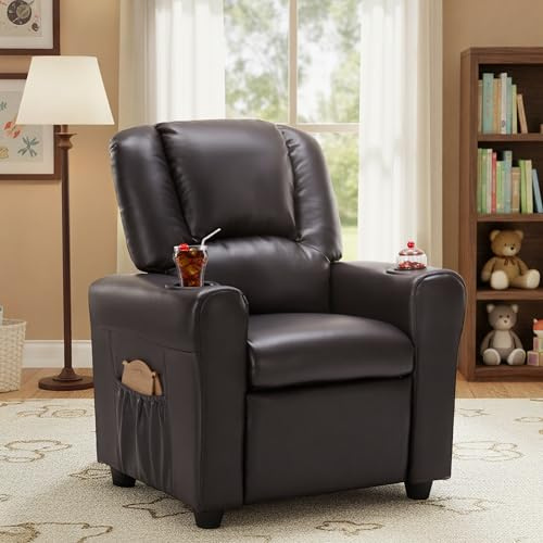 Kids Recliner Chair PU Leather Reclining Toddler Push Back Sofa Ages 1-6