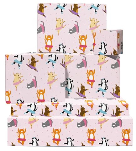 Papel de regalo de bailarina de gatos – 6 hojas para niñas, niños, mujeres, hombres, cumpleaños, Navidad, con pegatinas de Central 23