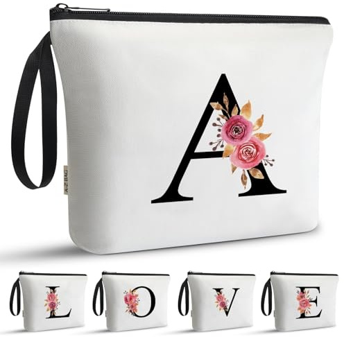 A-Z BAG Personalised Initial Makeup Bag with Floral Letter,Gifts for Women,Mum,Friend,Sister,Teenage Girls,Bridesmaid,Cosmetic Wash Bag & Toiletry Pouch,A