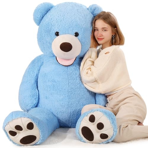 MorisMos Ours en Peluche Géant 130cm - Nounours XXL, Peluche Ours Bleu Douce et Câline, Cadeau d'amour pour Petite Amie, Femme, Enfant, Filles, Amoureux, Noël & Anniversaire