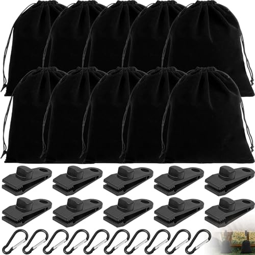 10 Piezas Bolsa de Peso Cortinas Cenador Aire Libre Portátil con 10 Bolsas Pesoa y 10 Mosquetones, 10 Clips, Bolso Contrapesos Estores para Fijar Cenadores, Tiendas Campaña, Manteles Patio, Trampolín