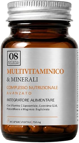 08 NATURAL TECHNOLOGY Multivitaminico & Minerali - 30 Capsule - Integratore Alimentare con Vitamina C Liposomiale, Coenzima Q10, Pterostilbene e Magnesio Bisglicinato - Adatto ai Vegani, Senza Glutine