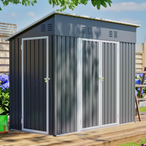 Caseta metálica de 4x8 pies, cobertizo resistente a la intemperie sin suelo – Ideal para almacenar herramientas de jardín, bicicletas y espacio de almacenamiento exterior