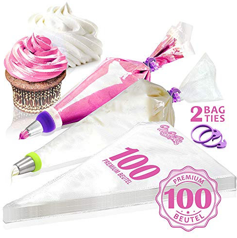 MoNiRo 100 Große Spritzbeutel - Profi Spritztüten Set für Spritztüllen zum verzieren & Backen von Fondant Torten & Cupcakes - Mehrweg Spritzsack - Garnierbeutel - Einwegspritzbeutel für Tüllen