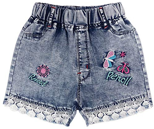 Peacolate 4-8 Ans Petite Grande Fille Brodé Dentelle Short en Jean(8 Ans, Papillon)
