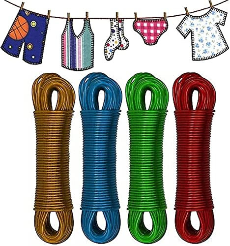 Washing Line Rope Metal Core Laundry Clothes Lines Thick Strong Plastic PVC Cover for Clothes Drying Garden Outdoor Use - Assorted Colors (50m - 2mm)