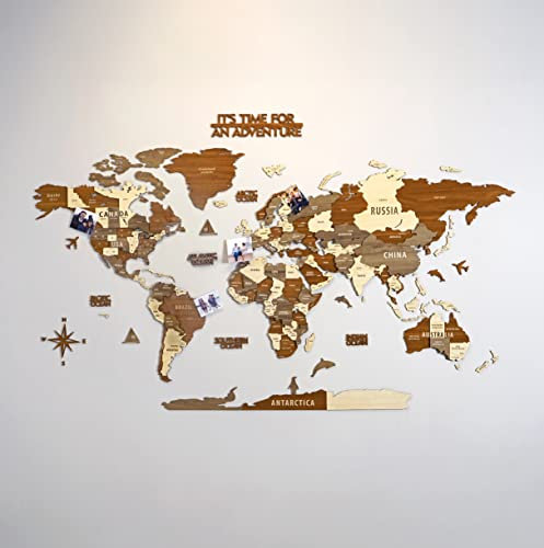 3D-Weltkarte aus Holz, Mehrschichtige Reisekarte mit Staaten und Hauptstädten, Wanddekoration für Zuhause und Büro (M, Sirius)