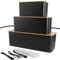 GOYADA Paquete de 3 Cajas de Almacenamiento de Cables, 3 Tamaños Cubierta de Cable Negro, Regleta de Alimentación con Madera Tapa para Almacenar Cables y 3 Bridas para Cables