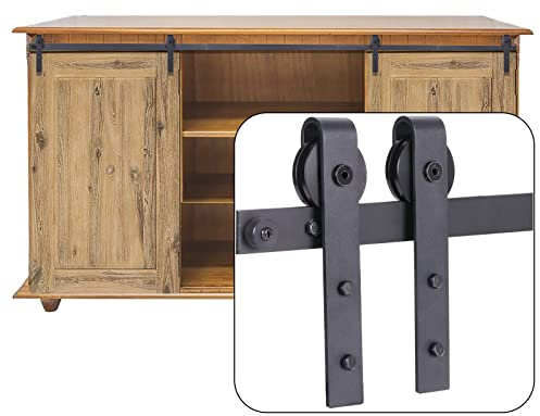 EGTink 140CM/4,6FT Kit di guide per mini ferramenta, guida per porte scorrevoli di armadi, sistema di porte scorrevoli a rullo per armadietti, unità TV e ripostigli(Porta doppia)