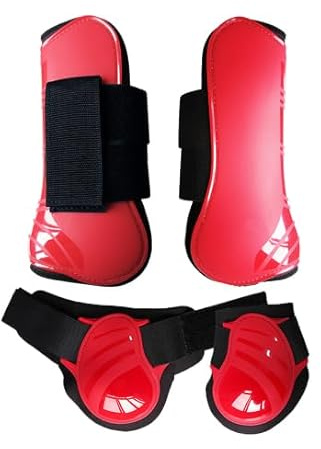 Merauno® Lot de 4 guêtres pour chevaux, paire de guêtres avant et arrière avec coque rigide et fermeture velcro pour femmes et hommes, en PU robuste et élastique, bottes pour tendons classiques (L