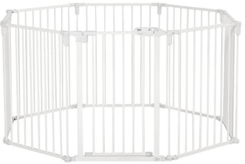 PawHut Barrière de sécurité barrière de Protection cheminée Parc enclos Chien Pliable modulable 8 Panneaux avec Porte sans perçage 482,5 x 76 cm Blanc