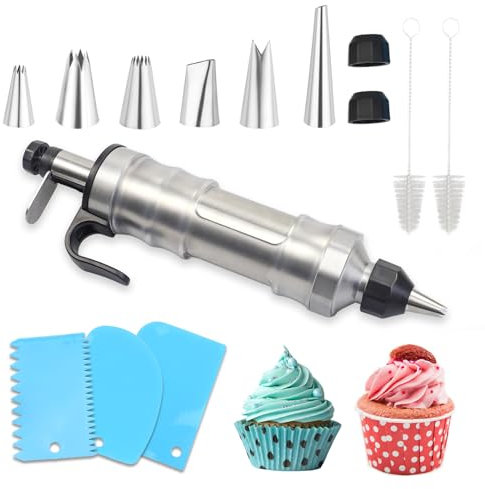 Galerie SV Siringa per Dolci,Set di 6 bocchette e 3 Raschietti per Dolci con 2 Spazzole (per la Pulizia Delle Bocchette) per Cupcake e Pasticcini