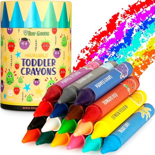 TinyGeeks 18 Colores Jumbo - Crayones No Tóxicos para Niños de 1 a 3 Años - Crayones Lavables para Niños de 4 a 8 Años - Grandes y Fáciles de Agarrar para 2 a 4