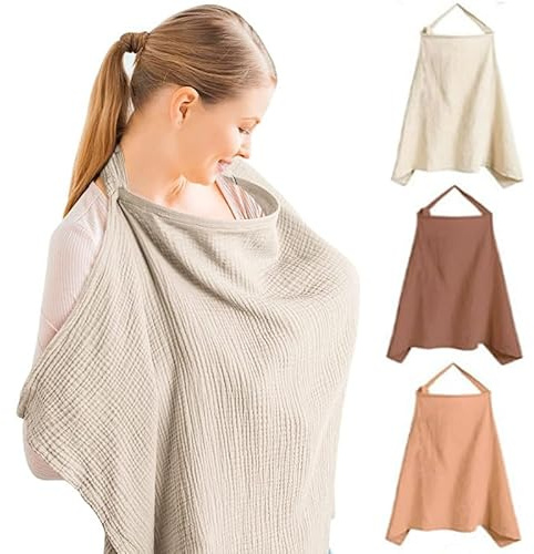 Copri Seno Allattamento FaJoek Coperta per Allattamento con Spalline Regolabili, Grembiule per Allattamento, Scialle Privacy Allattamento, Poncho Allattamento Neonato, Velo Allattamento (Cachi)