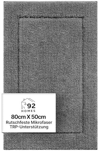 92 Homes Badteppich rutschfeste,weicher Badezimmerteppich Wasserabsorbierend Badematte maschinenwaschbar Badvorleger für Dusche,Badewanne und Toilette - Grau,50 x 80 cm