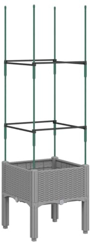 vidaXL Jardinera con Enrejado, Maceta para Verduras Plantas Flores, Macetero de Hierbas, Arriate para Jardín Patio Balcón Terraza, PP Gris Claro