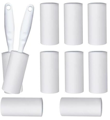 Klebrig Fusselrolle 10 Rollen mit je 60 Blatt + 2 Abroller, Ersatzrollen für Kleidung, Fusselbürste Kleidung, für Sofa, Bett, Tierhaare und Teppich, Extra Klebrige Fusselrolle Kleidung