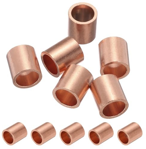 PATIKIL 10mm (3/8) Manicotti Arresto per Fune Metallico, 6 Pezzi Estremità del Manicotto ad Anello Crimpatura Rame Ghiera Crimpatrice per Cavi Metallici, Tono Oro
