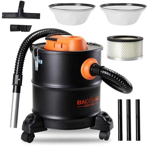 BACOENG Aschesauger für Kamin, 20L Aschesauger, 1200W Kaminstaubsauger Aschestaubsauger für Kaminofen, Aschesauger Pelletofen mit Rollfuß, Für Grills, Ofen