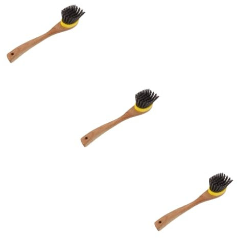 Healvian 3pcs Long Handle Pot Brush Multipurpose Kitchen Cleaning Brush Wood Handle Space-Saving Design