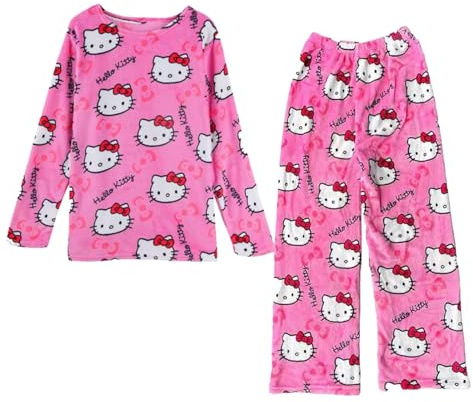 Pantalon Pyjama Flanelle Femme Fille - Pyjama Femme Hiver Polaire Bas de Pyjama Chaud et Doux Impression de Chat Ensembles de Pyjama Vêtements de Détente pour Femme, Parfait pour Halloween et Noël