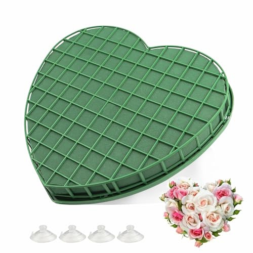 Steckschaum Herz, 31 cm Blumenschaum Herz, Gitterblumenschaum und Saugnäpfe, Frische Blume Moos Craft Dekoration, für Partys, Hochzeiten, Geschenke, Blumen, Geburtstage und Andere Bastelarbeiten