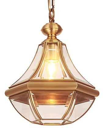 LNPTAL Vintage Pendant Light, Traditional Brass Hanging Lantern with Clear Glass Panels - Chain Mount Ceiling Fixture for Entryway, Foyer, Hallway, Kitchen Island