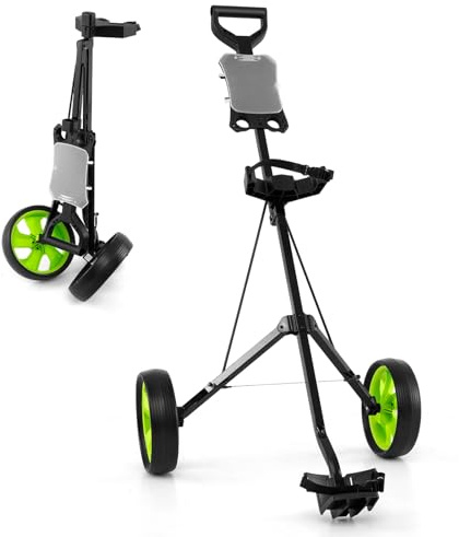 SPOTRAVEL Golf Trolley, Foldable Golf Cart with Ergonomic Handle and Adjustable Bag Straps, Portable Golf Bag Holder for Children Adults (Green)