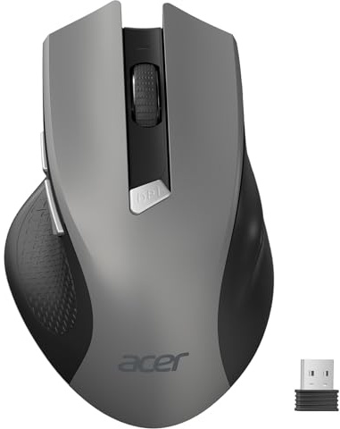 Acer Mouse Wireless Ergonomico, mouse computer ottico USB senza fili, 2,4 GHz con ricevitore mini USB, 1600 DPI regolabile, 6 pulsanti, compatibile con PC/Mac/Laptop/Chromebook