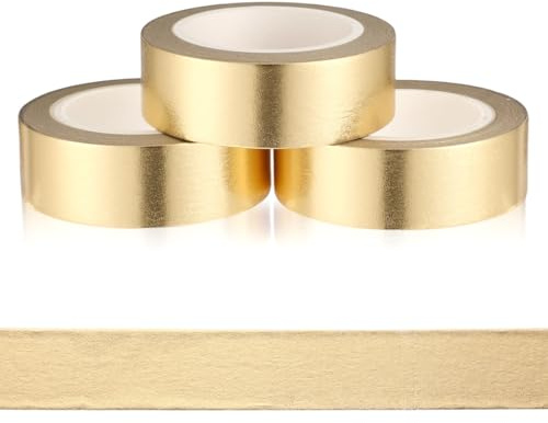 3 Rollen Washi Tape Gold 15mm x 10m Goldfolie Klebeband Fliesennahtband Metallic Klebeband Selbstklebend Craft dekoratives Glänzendes Gold Klebebands für Scrapbook Geschenkverpackung Fliesennahtabdeck